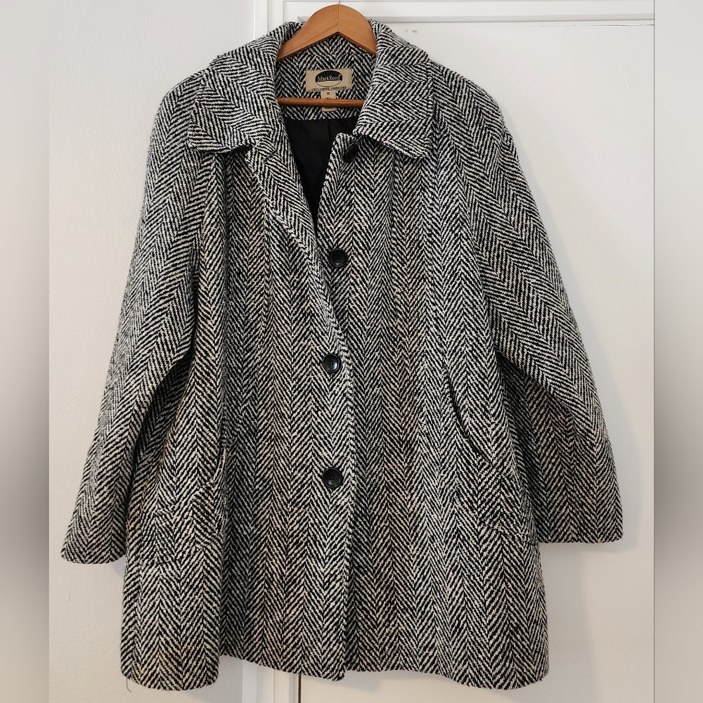 Mark Reed Herringbone Womens Wool Blend Tweed pattern Collared Coat Jacket  16